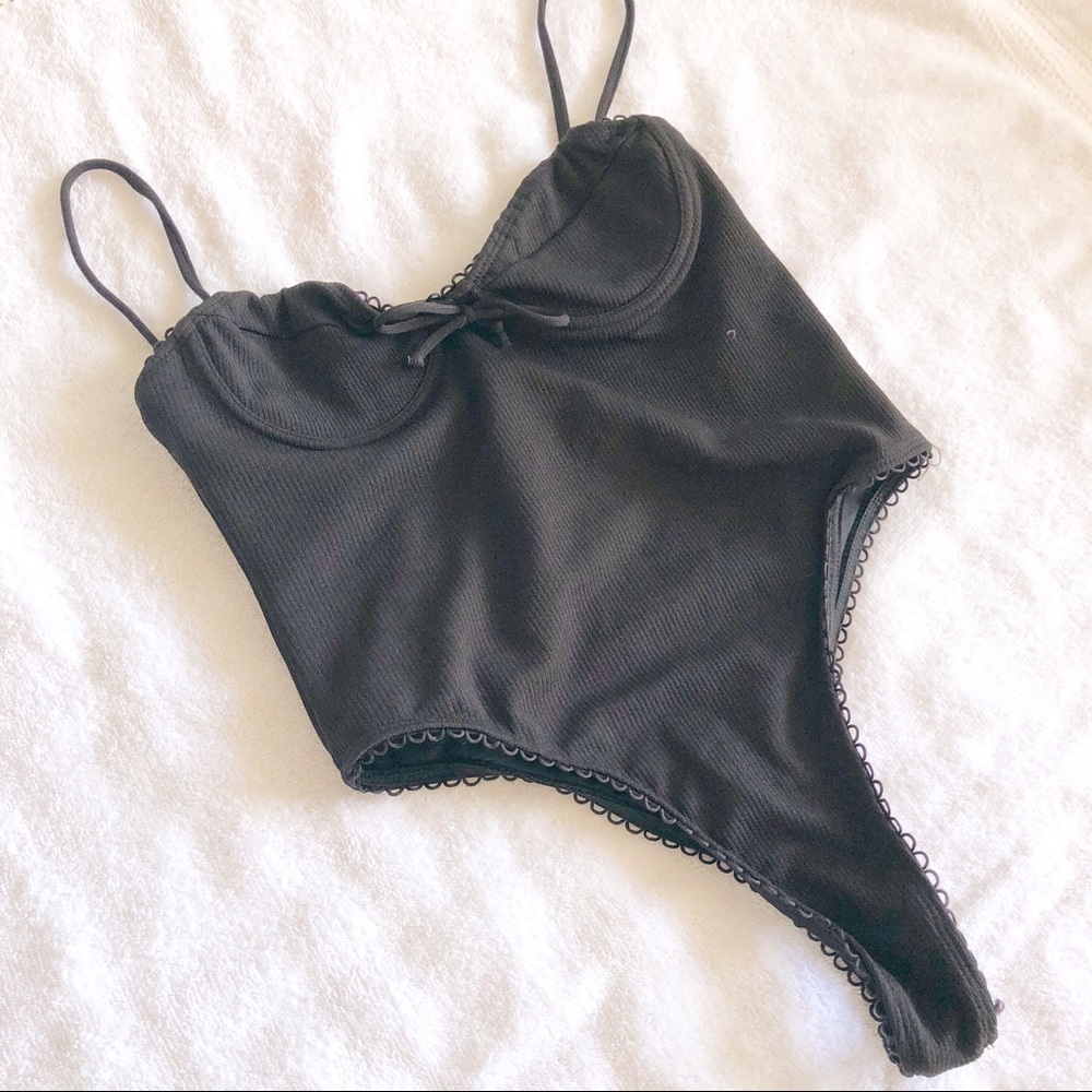 High Leg Ribbed One Piece
